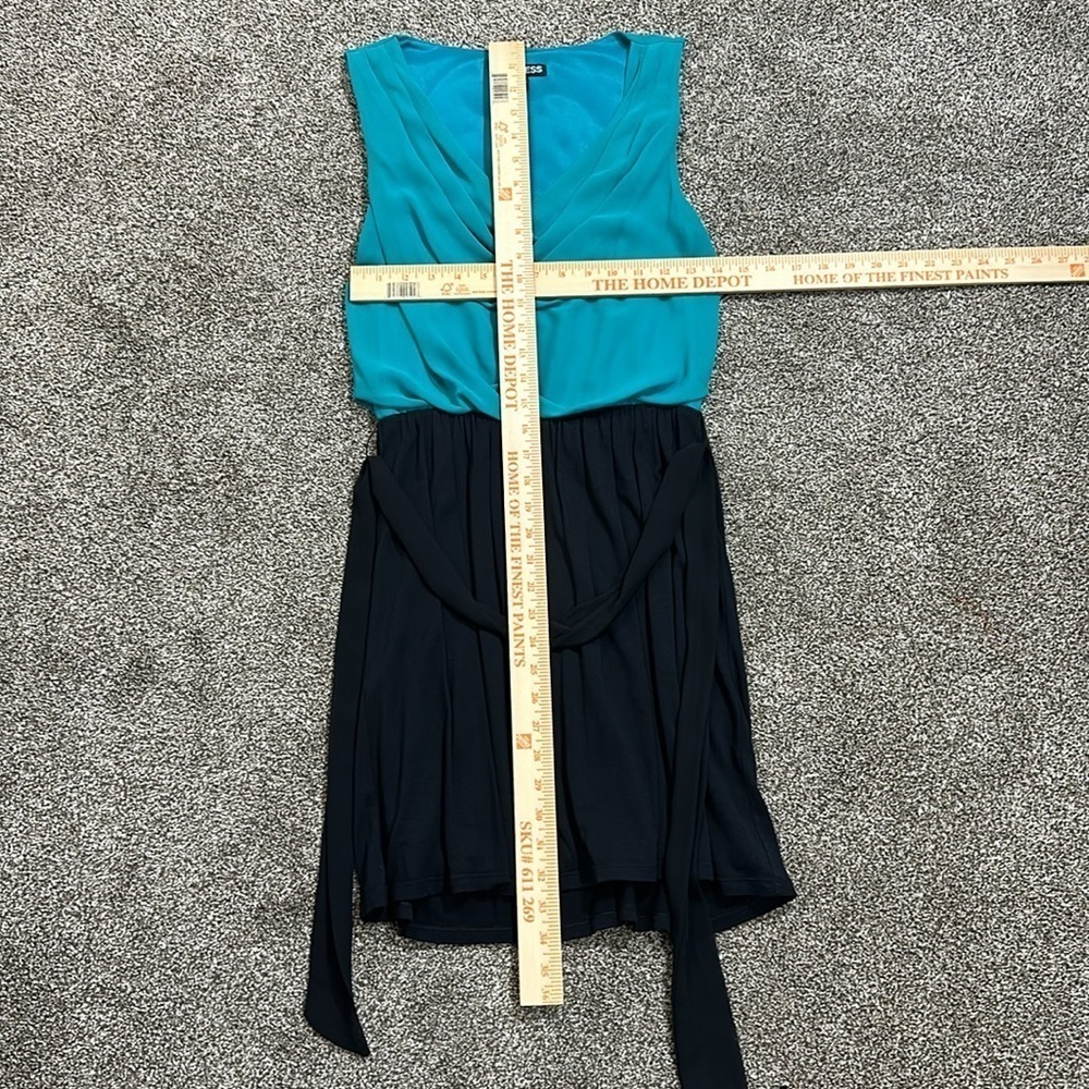 Express Teal and Black Sleeveless Fit-and-Flare Dress - Picture 3 of 4